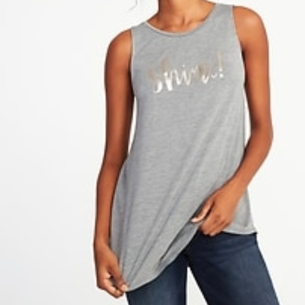 NWT:SHINE! Heather gray tank with silver graphic.